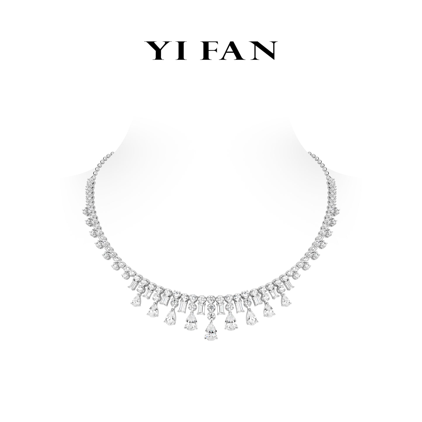 High Jewelry Collection: Luxury "Diamond Cascade Aria Drop" detailed Banquet Gala Necklace