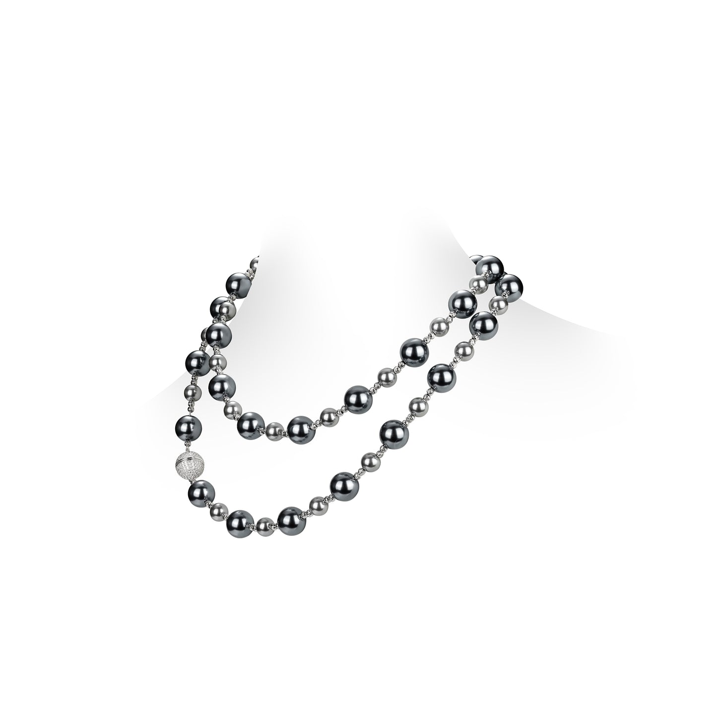 High Jewelry collection: Luxury "Grey Night Pearls" Long Necklace in 2 tones(Only for order)