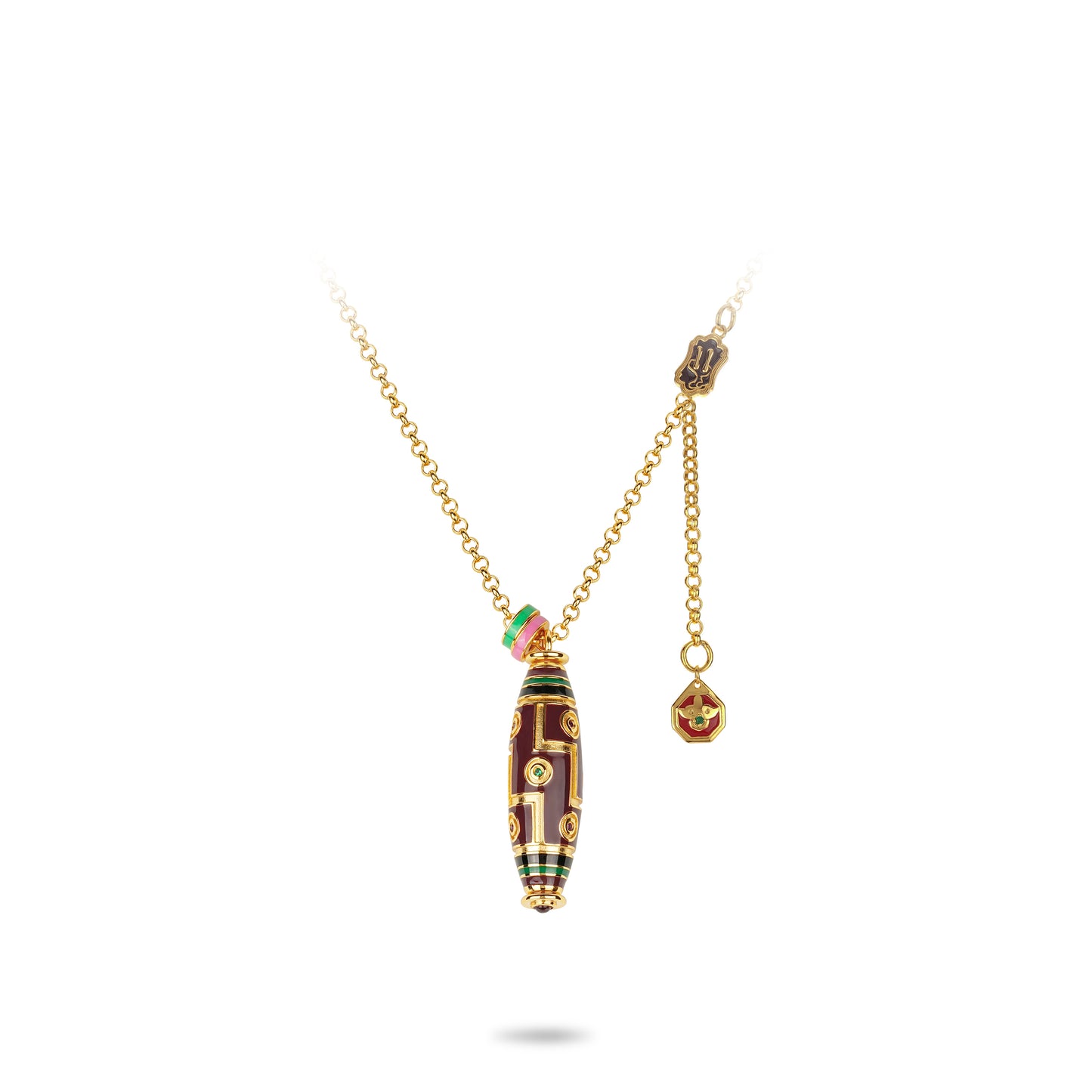 High Jewelry collection: the Colorful Antique Style Bullet (Nine-Eyed Dzi Bead Design) Pendant Necklace
