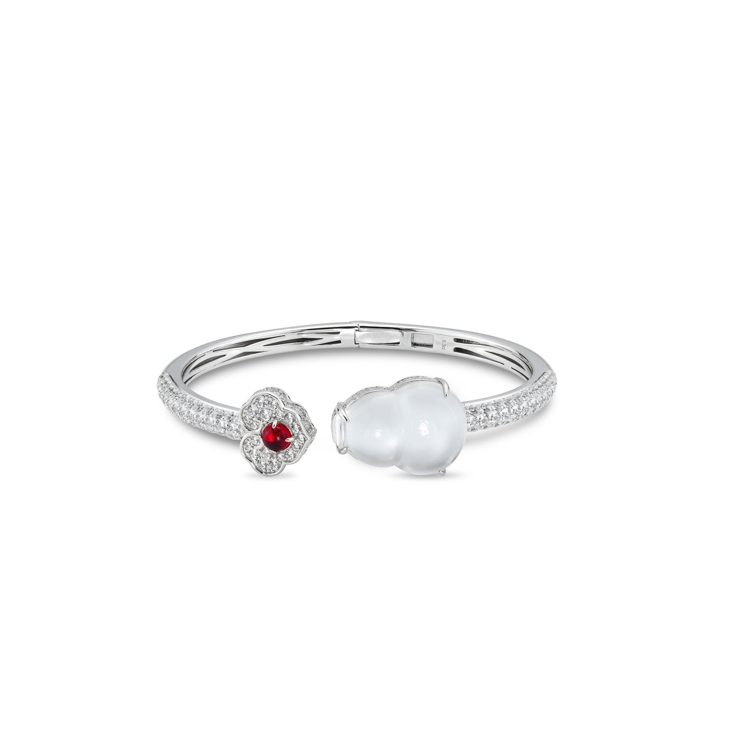 Limited edition: Luxury Icy Jade Bottle gourd "Hulu" + Auspicious Cloud Red “Ruyi” Open bangle bracelet