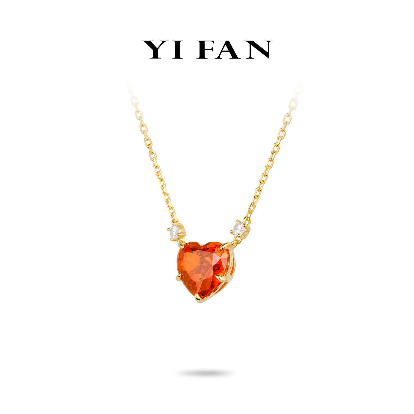 Padparadscha color collection: Modern "Fiery Passion Orange Heart Radiant Love" delicate Necklace