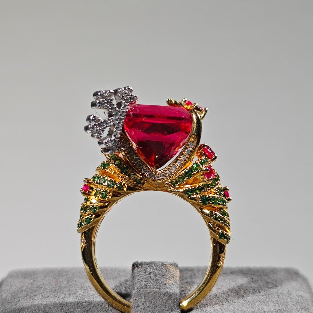 High Jewelry collection:Artistic 3D Cocktail Drink "Bloody Mary" Ring