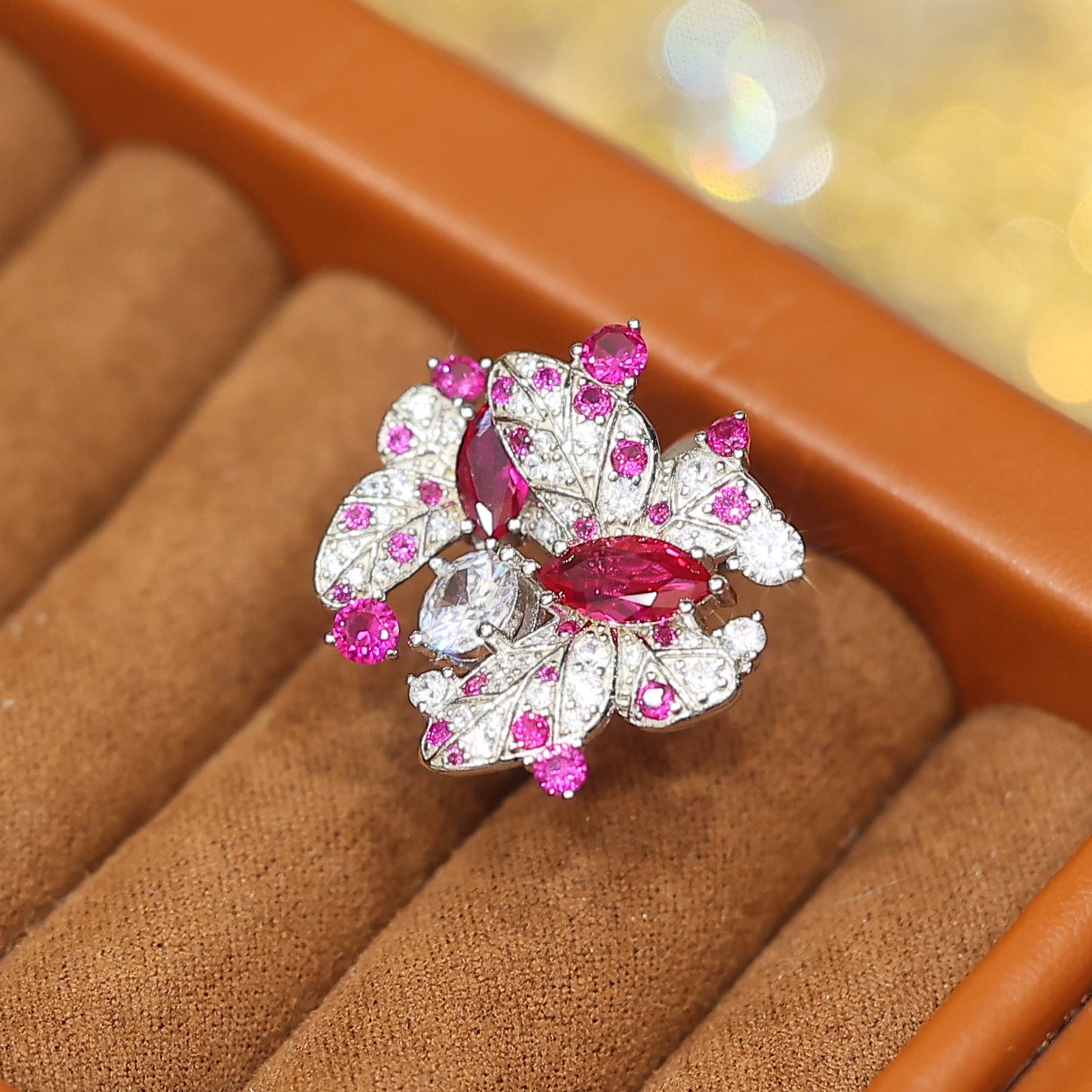 Special offer Only 1 piece Micro-setting Ruby color lab created stones ring, sterling silver. Size:adjustable