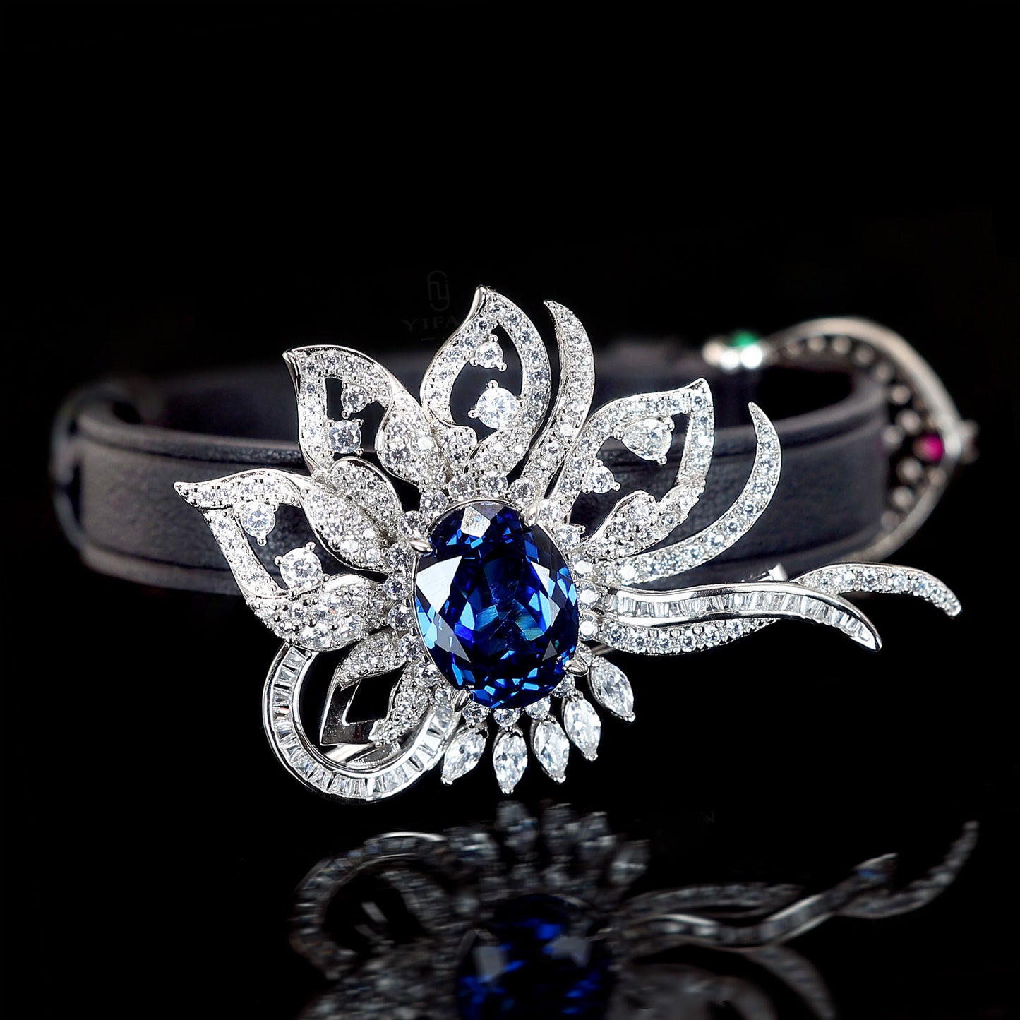 Micro-setting Sapphire color Lab created stones artistic Heart of Dreams multi-purpose brooch,bracelet and pendant, sterling silver