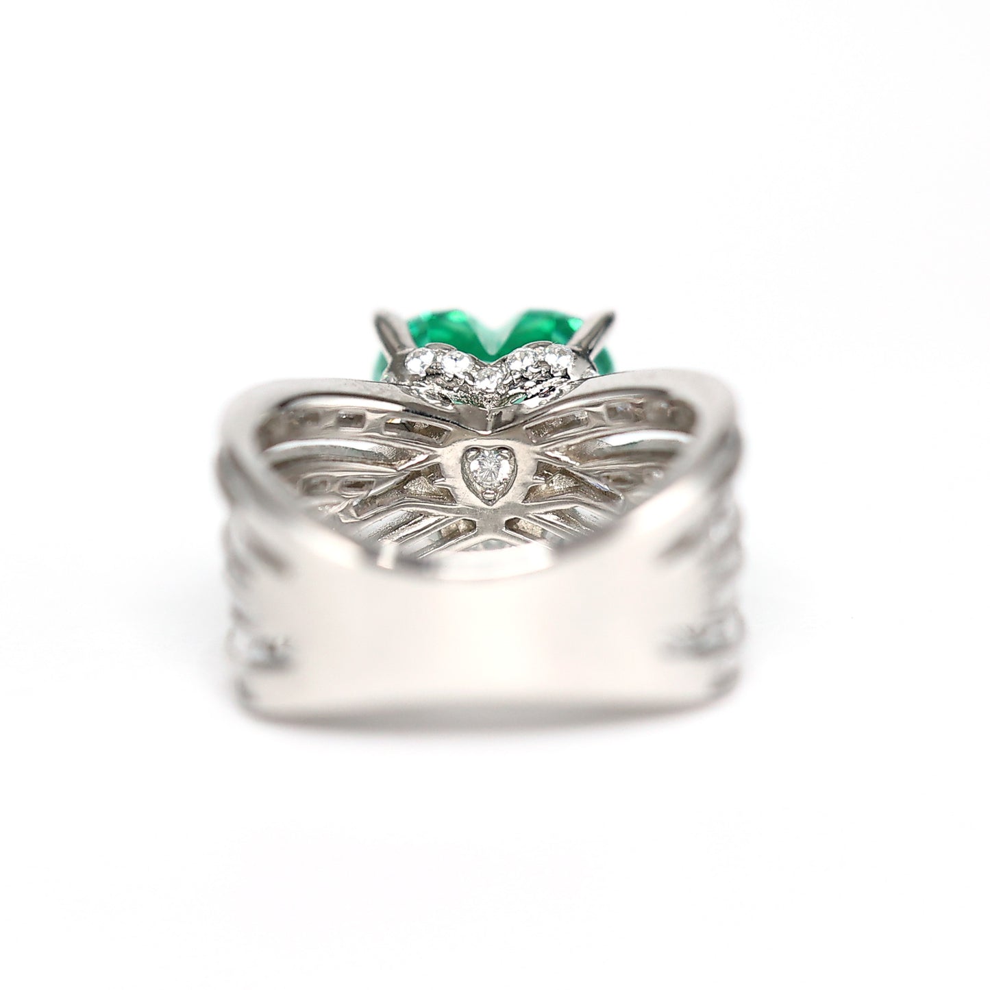 Mikrogefasster grüner Paraiba-Farblabor-Herzring aus Steinen, Sterlingsilber