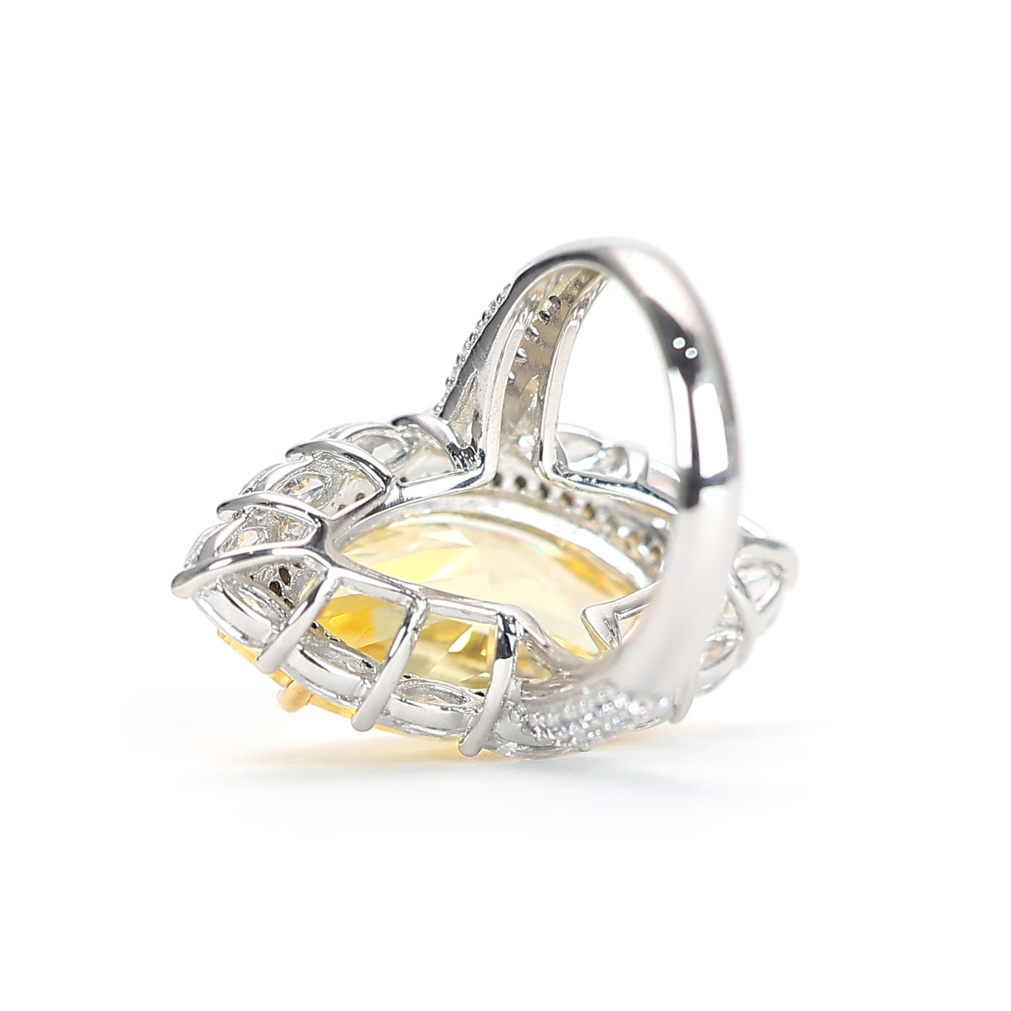 Special offer Micro-setting Yellow diamond color marquise shape Lab created stones fancy ring, sterling silver
