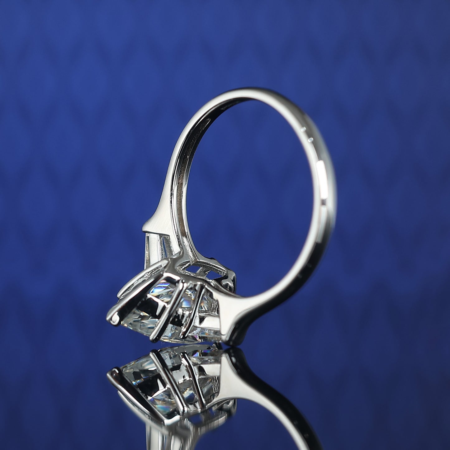 Micro-setting marquise shape Lab created stones ring, sterling silver