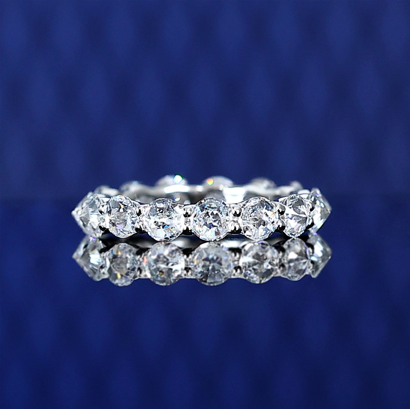 Micro-setting reverse dribs and drabs Lab created stones detailed band ring, sterling silver