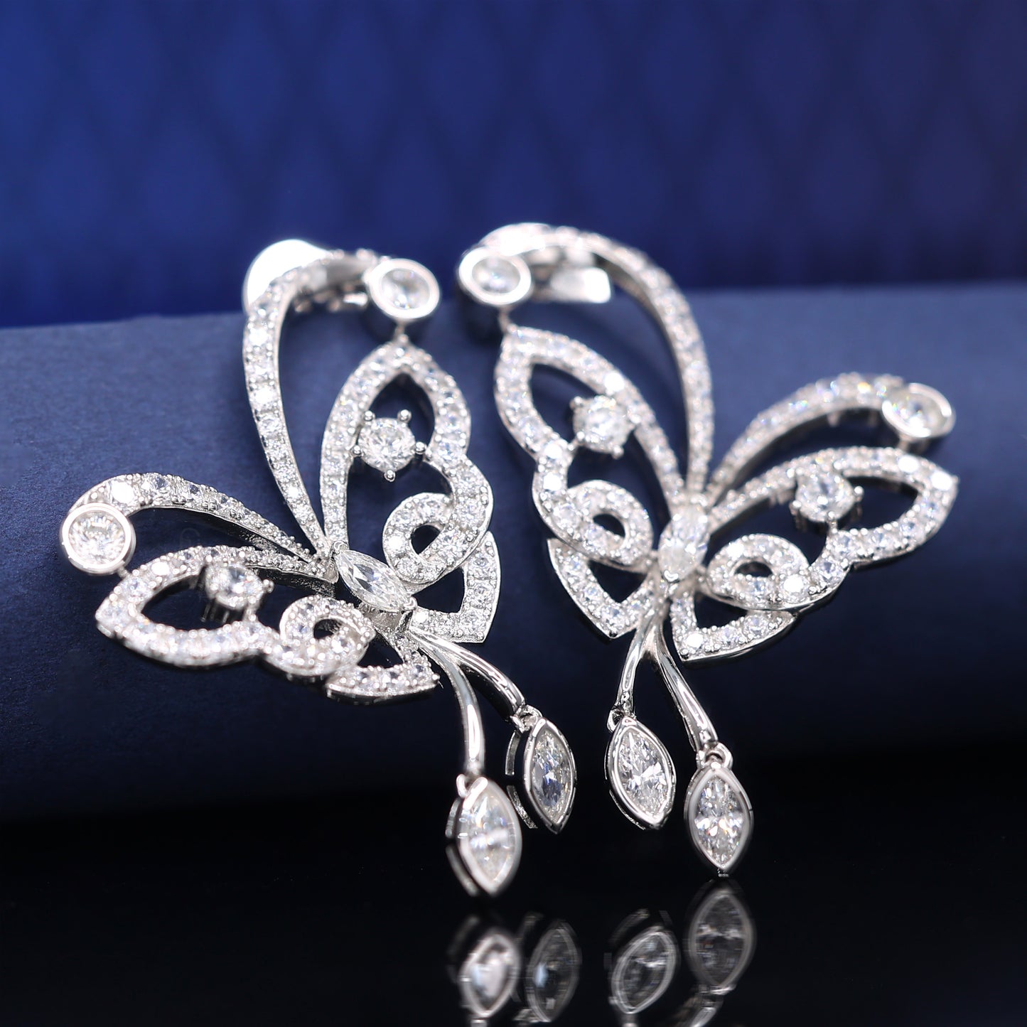 Micro-setting Lab created stones dance trippingly butterflies earrings, sterling silver