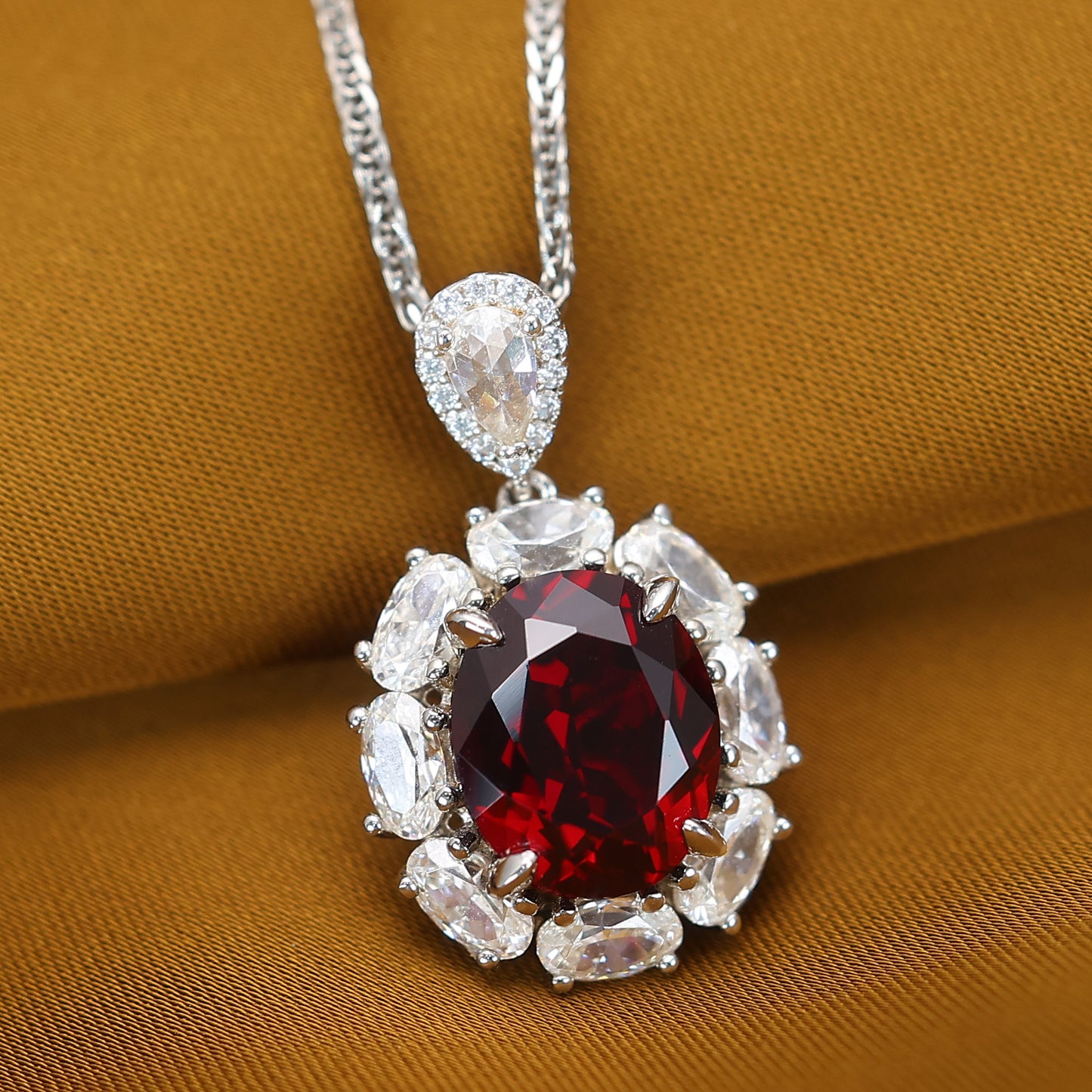 Promotional design Micro-setting Ruby color Lab created stones Diana pendant, sterling silver. (5 carat)