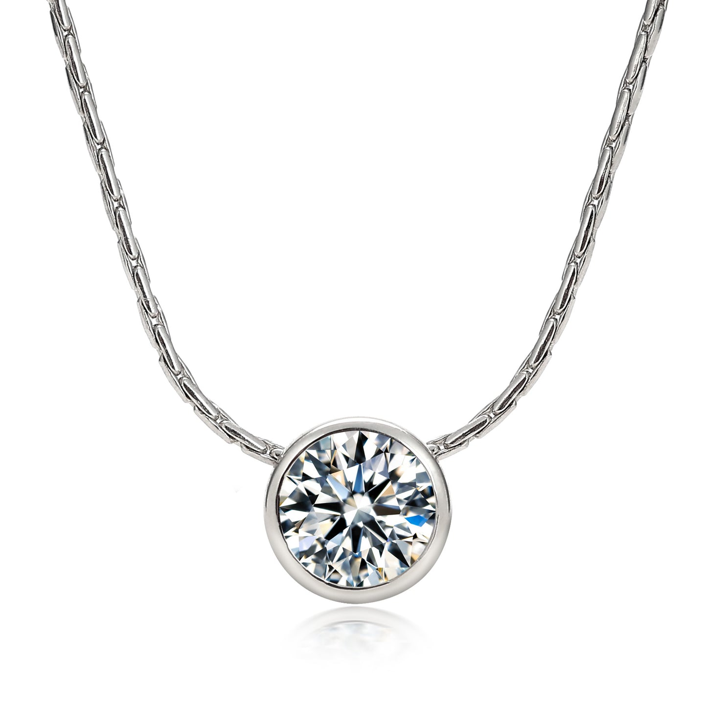 Micro-setting Brilliant cut Lab created stones Stars and moon special chain necklace, sterling silver