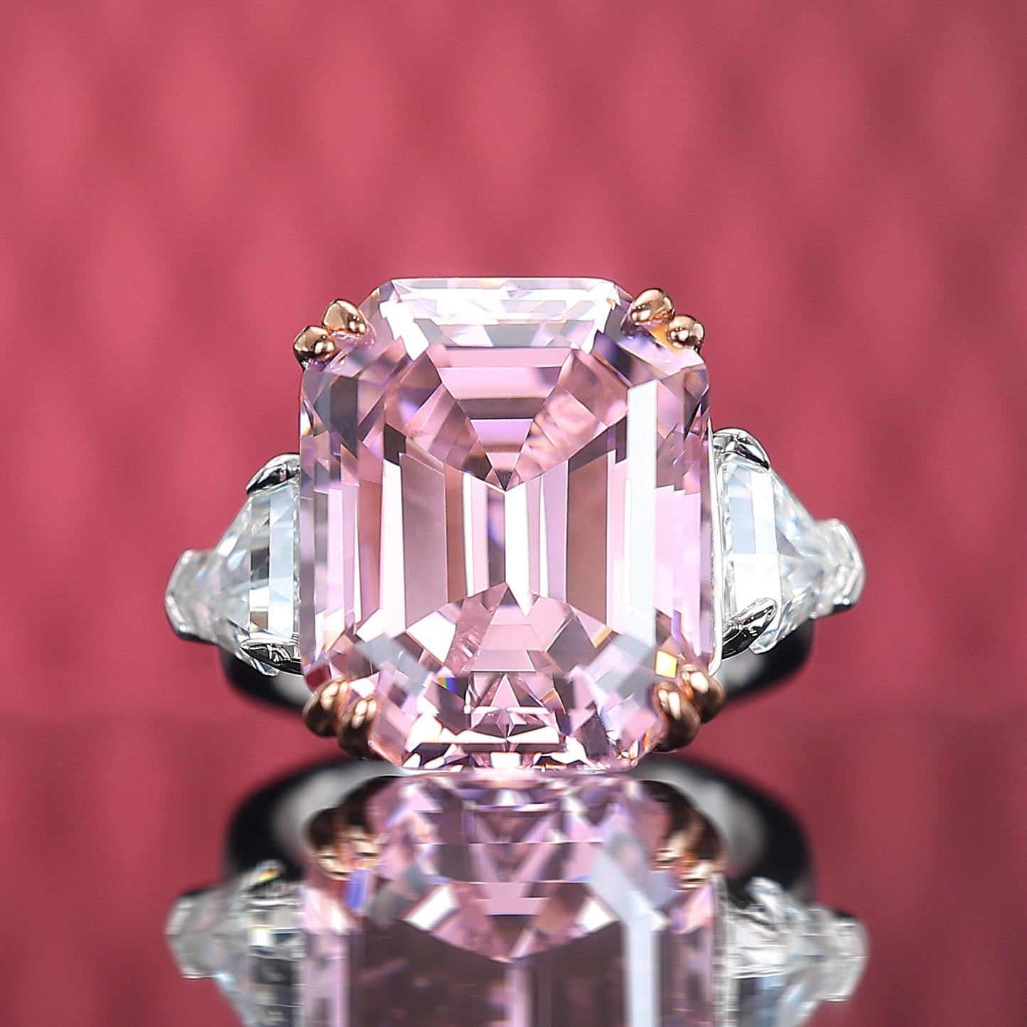 Promotional design:Pink diamond color Lab created stones Asscher cut ring, sterling silver