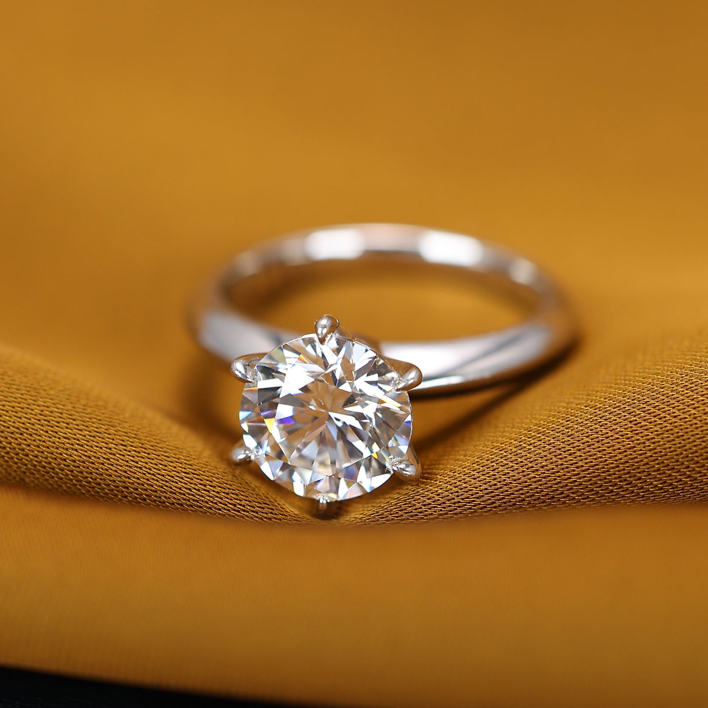 Micro-setting Clear Diamond color Lab created stones Classic 6 prong wedding ring, sterling silver. (3 carat)