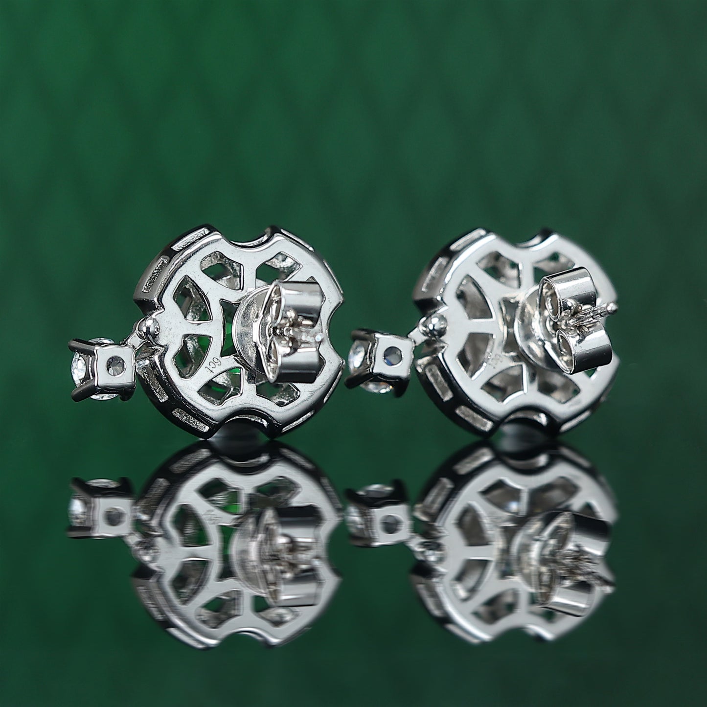 Micro-setting clear and Green diamonds color lab created stones Treasure come from all directions earrings, sterling silver