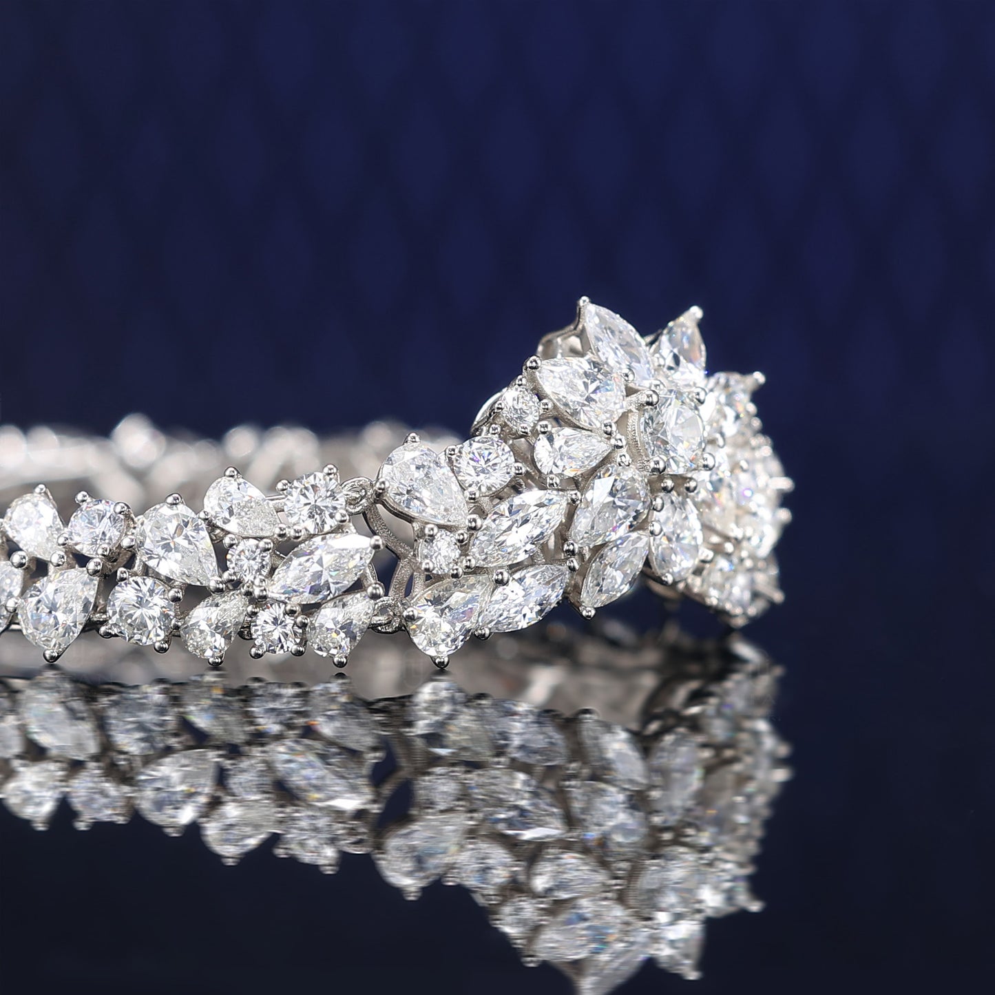 Micro-setting clear diamond color Lab created stones fully studded fancy bracelet, sterling silver