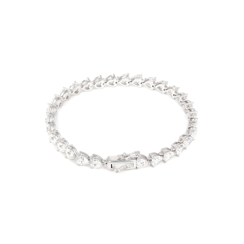 Wedding collection: Lab created stones hearts tennis chain bracelet, sterling silver