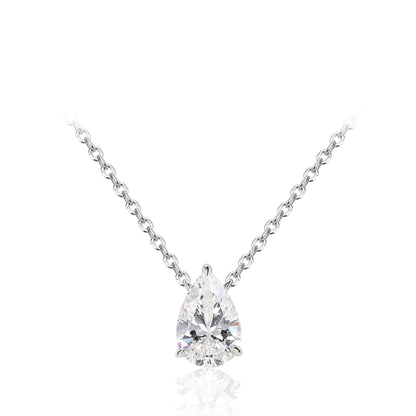 Promotional design: G color teardrop Lab created stone necklace, sterling silver.