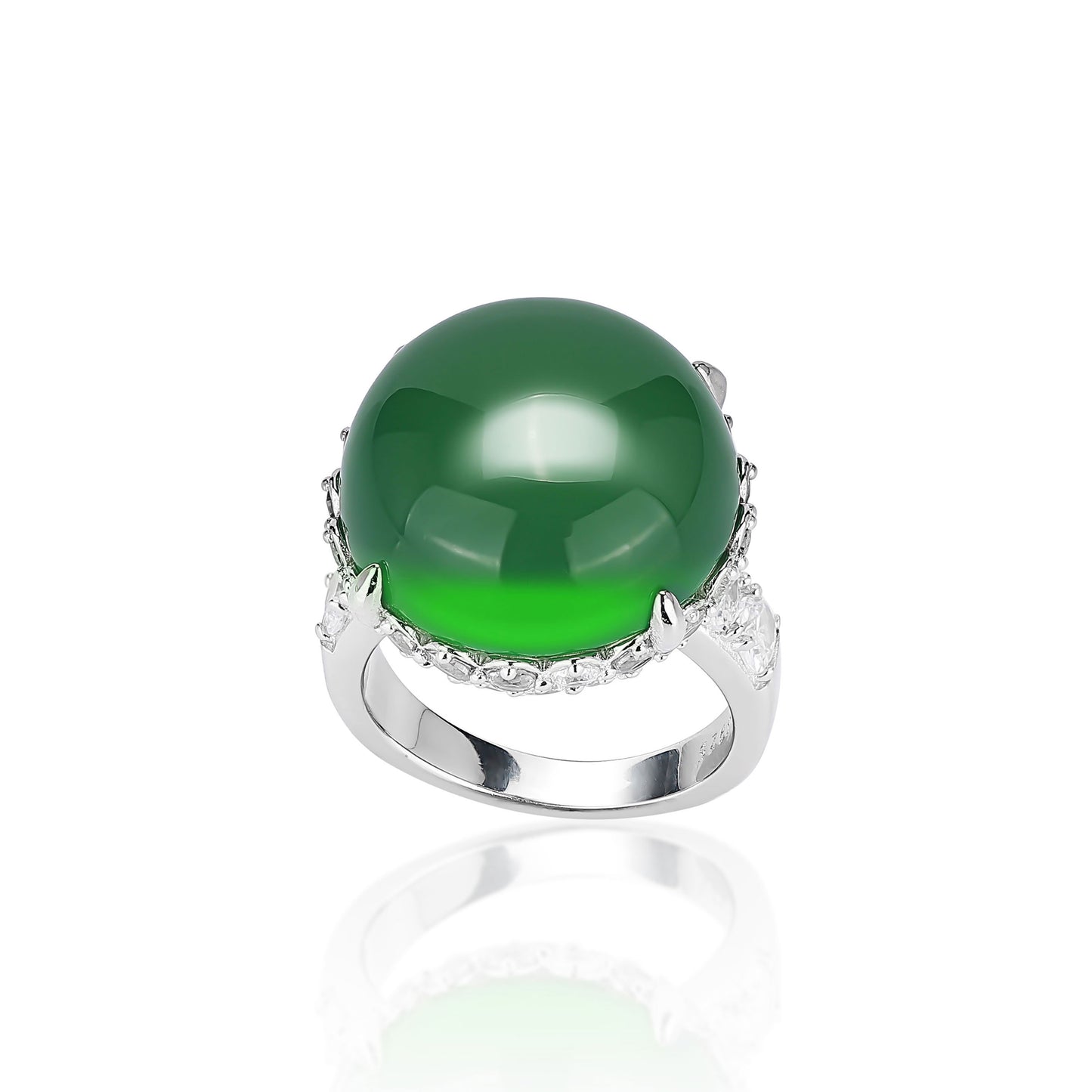 Green jadeite/chalcedony Cabochon-cut Lucky ring