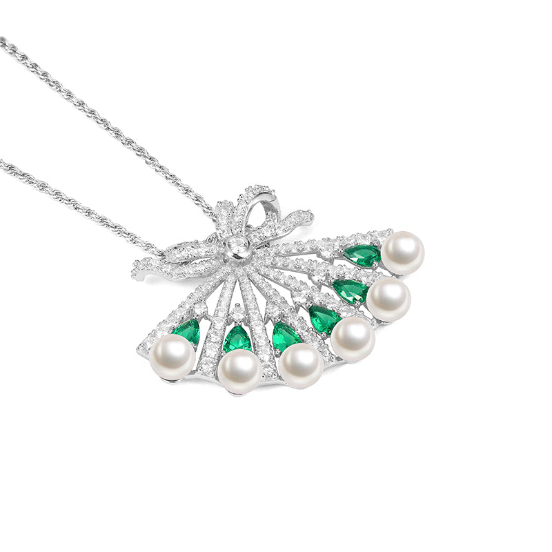 Synthetic Emerald collection: Snow flower and the secret fan Pendant Necklace