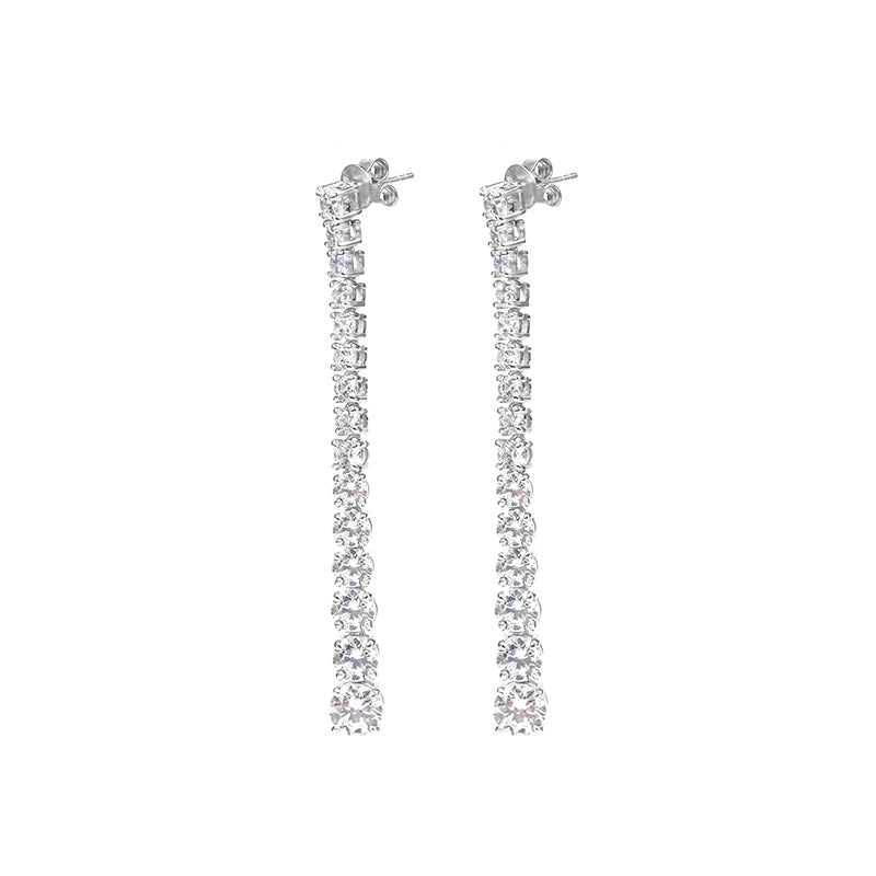 Wedding collection: Gradient Brilliant-cut eco-friendly artificial Diamonds Long tennis-chain dangling Earrings