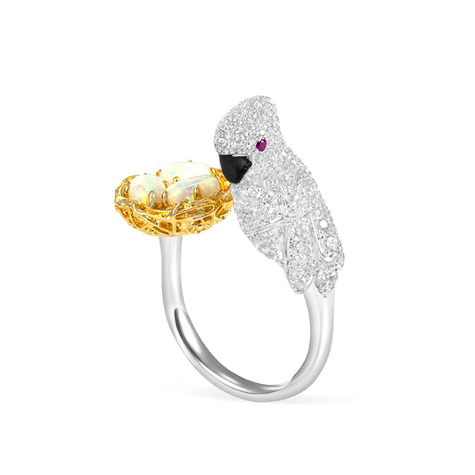 Bird selection, featuring stunning artificial Opal and Diamond Lab created stones open ring
