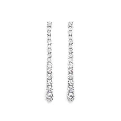 Wedding collection: Gradient Brilliant-cut eco-friendly artificial Diamonds Long tennis-chain dangling Earrings
