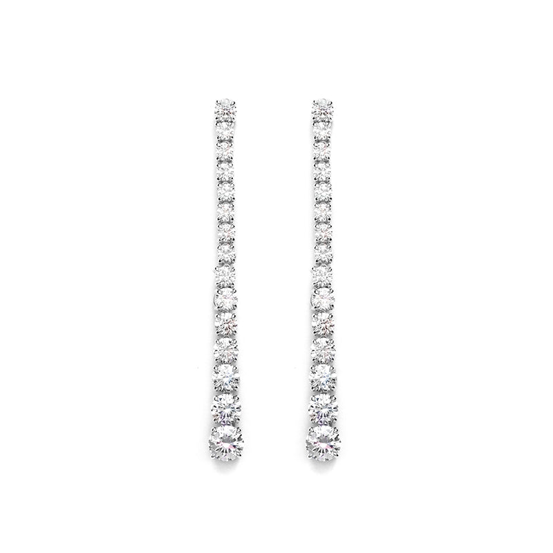 Wedding collection: Gradient Brilliant-cut eco-friendly artificial Diamonds Long tennis-chain dangling Earrings