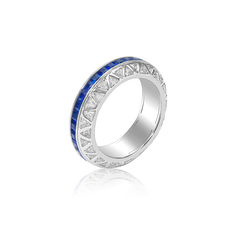 Promotion design Micro-setting tanzanite color eternity band ring, sterling silver.