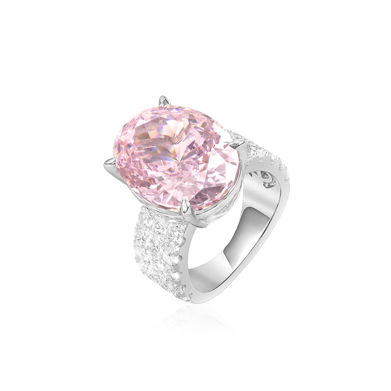 Pigeon egg Pink diamond color Lab created stones Exquisite and Unique ring, sterling silver