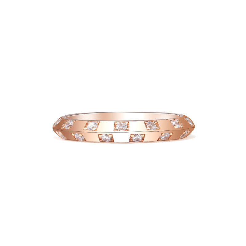 Wedding collection: Chessboard grid band ring, sterling silver. 18K rose gold plating