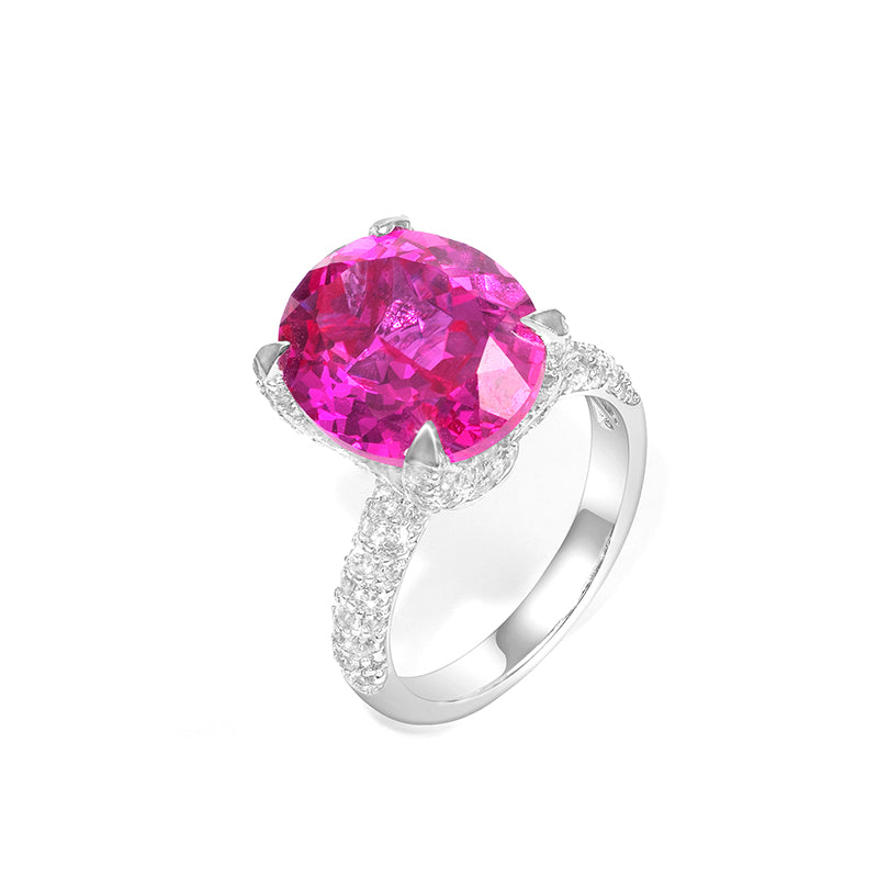 Limited edition Micro-setting Jedi spinel color Lab created stones Rose Red Pigeon egg ring, sterling silver