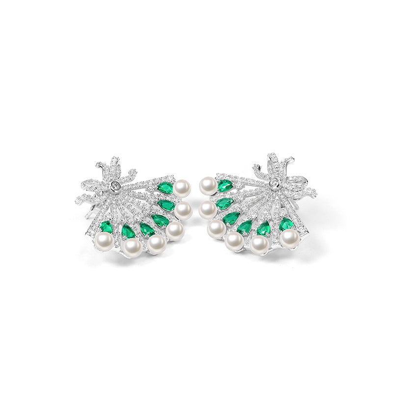 Synthetic Emerald collection: Snow flower and the secret fan earrings