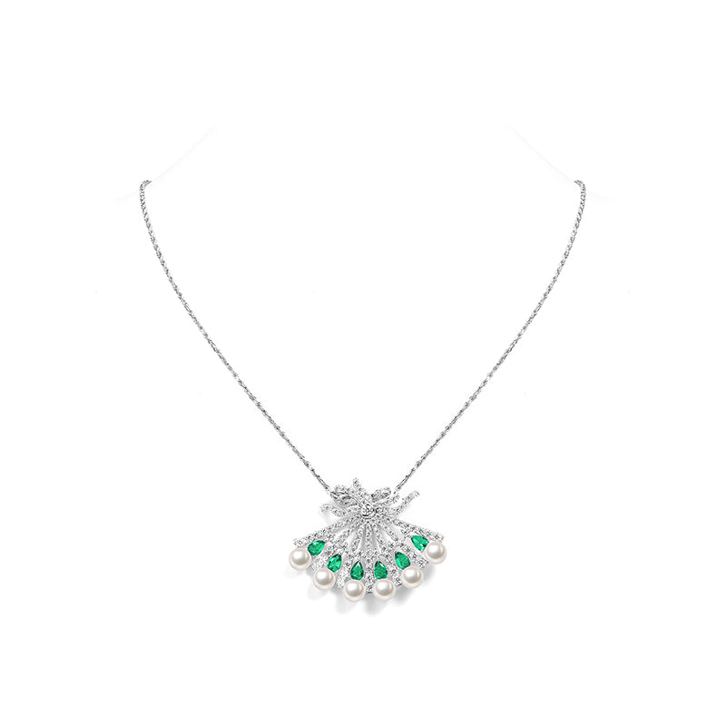 Synthetic Emerald collection: Snow flower and the secret fan Pendant Necklace