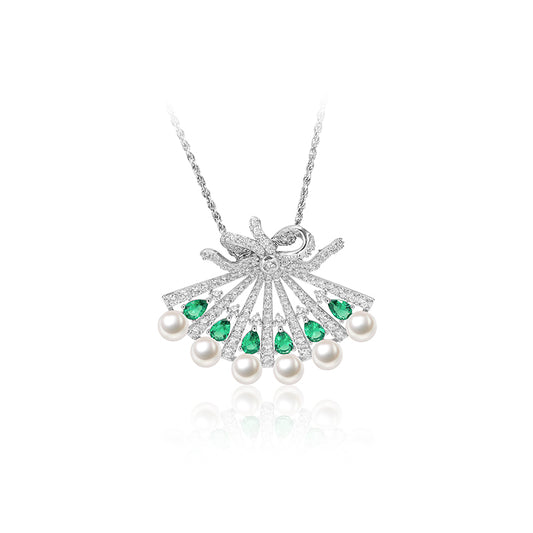 Synthetic Emerald collection: Snow flower and the secret fan Pendant Necklace