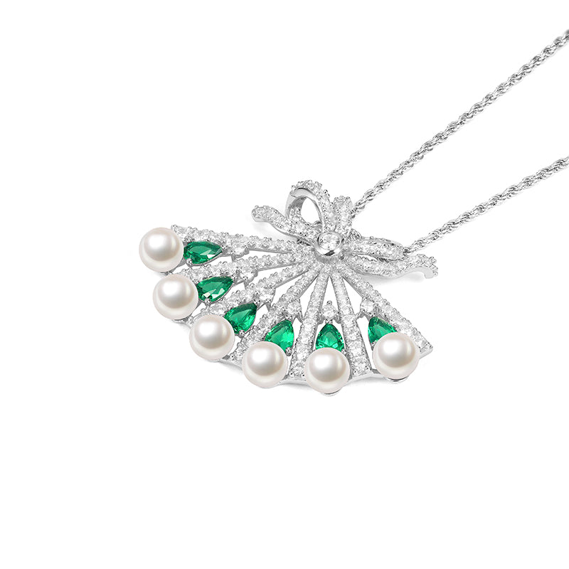 Synthetic Emerald collection: Snow flower and the secret fan Pendant Necklace