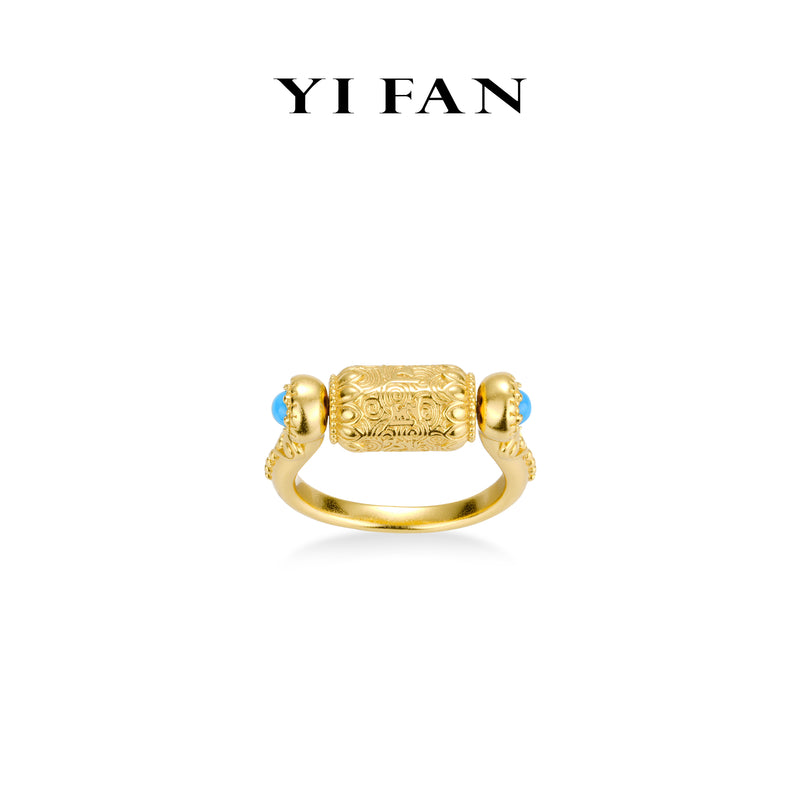 Golden time collection: Modern "Tibetan-style Golden Prayer Wheel" detailed Rotating/Fidget Ring