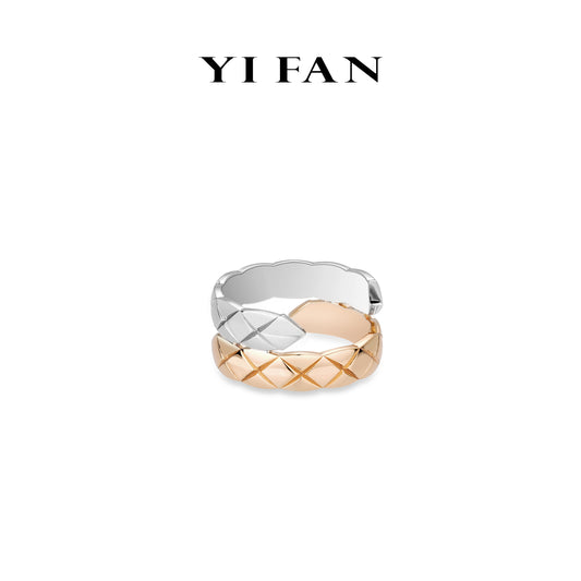 Rose-gold Fever collection: Modern "Rhombic double-line" Wide band Ring