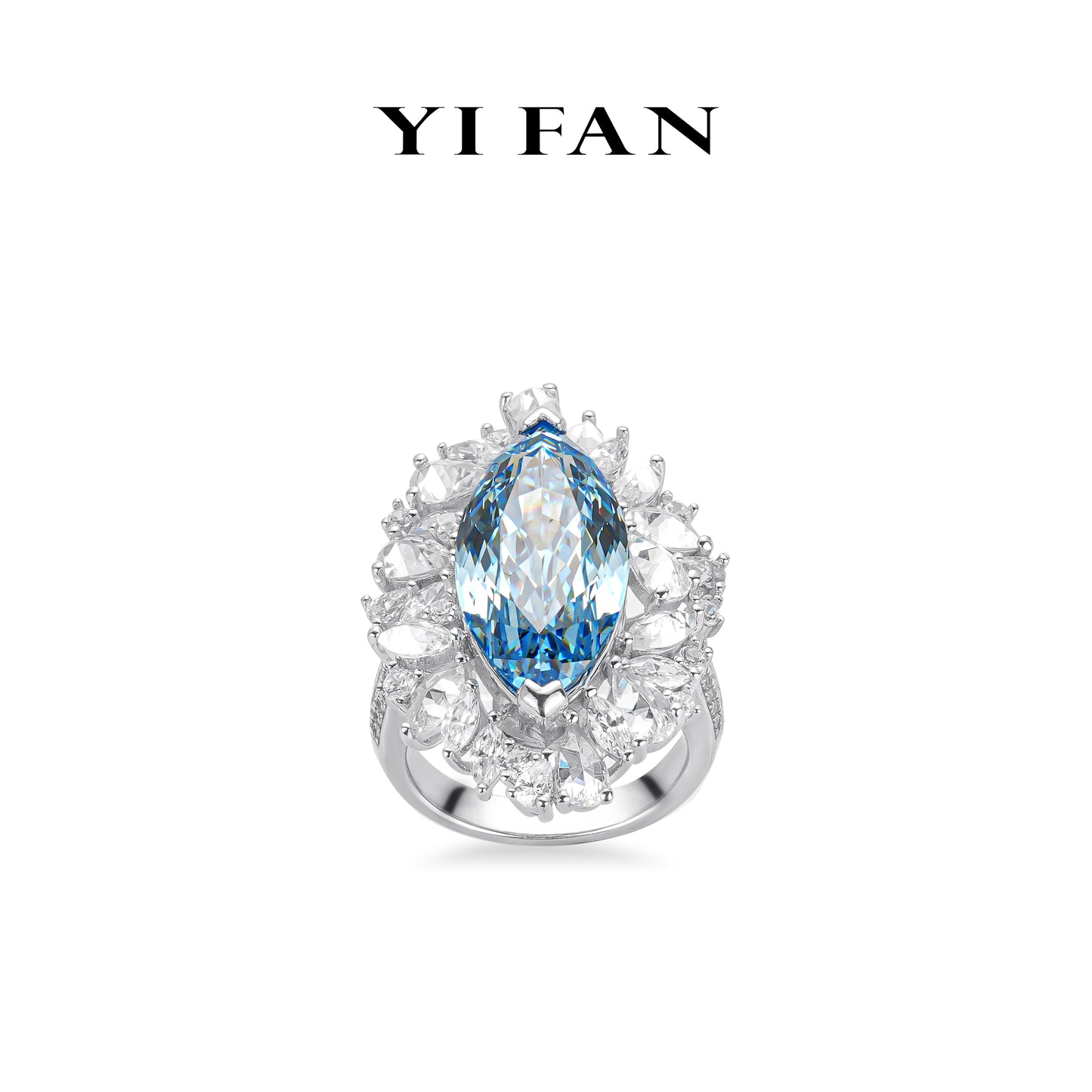 Aquamarine color collection: Luxury "Blue Marquise Frost Flower" Ring