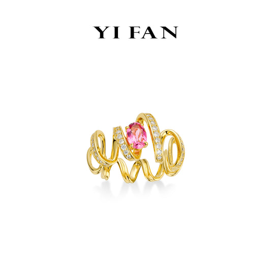 Pink Diamond color collection: Modern "Golden Twisted Electric coil" detailed Unique Ring