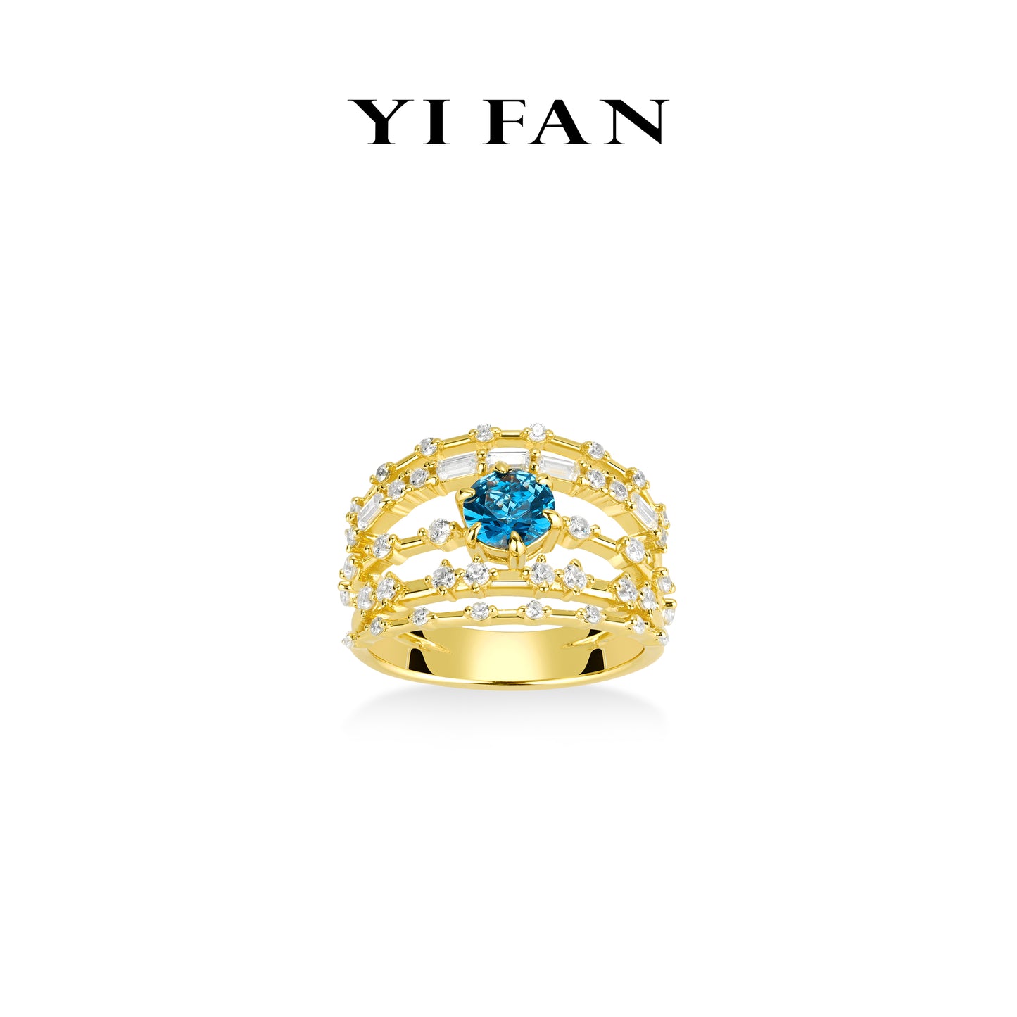 Sapphire color collection: Modern "North Star of the Firmament " Multilayer Wide band Ring