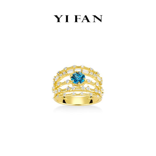 Sapphire color collection: Modern "North Star of the Firmament " Multilayer Wide band Ring