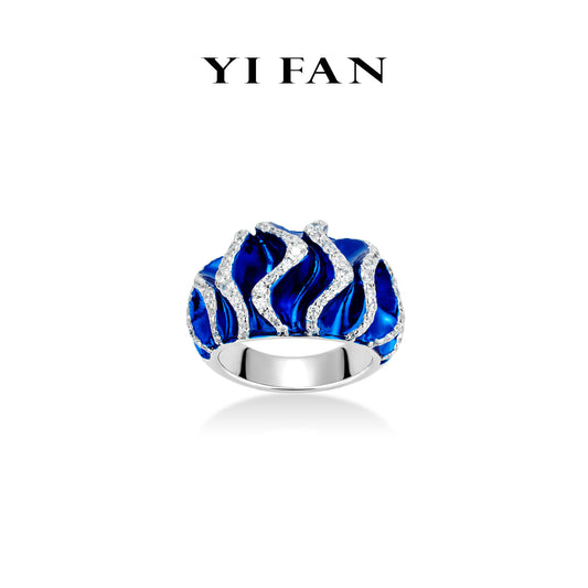 High Jewelry Collection: Luxury 3D "Enchanted Azure Blue Wave" detailed Ring