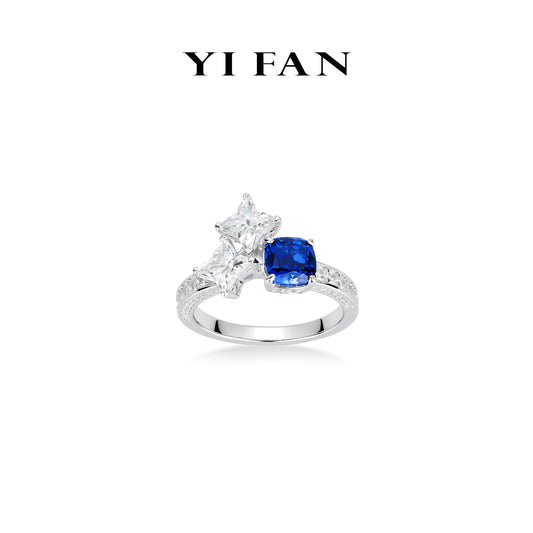 Sapphire Color collection: Modern "Deep-blue Ice Cube and Stars" exquisite Ring