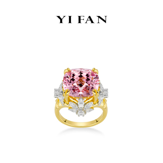 Morganite color collection: Golden “Lotus-Pink Glow Stardust” exquisite Ring