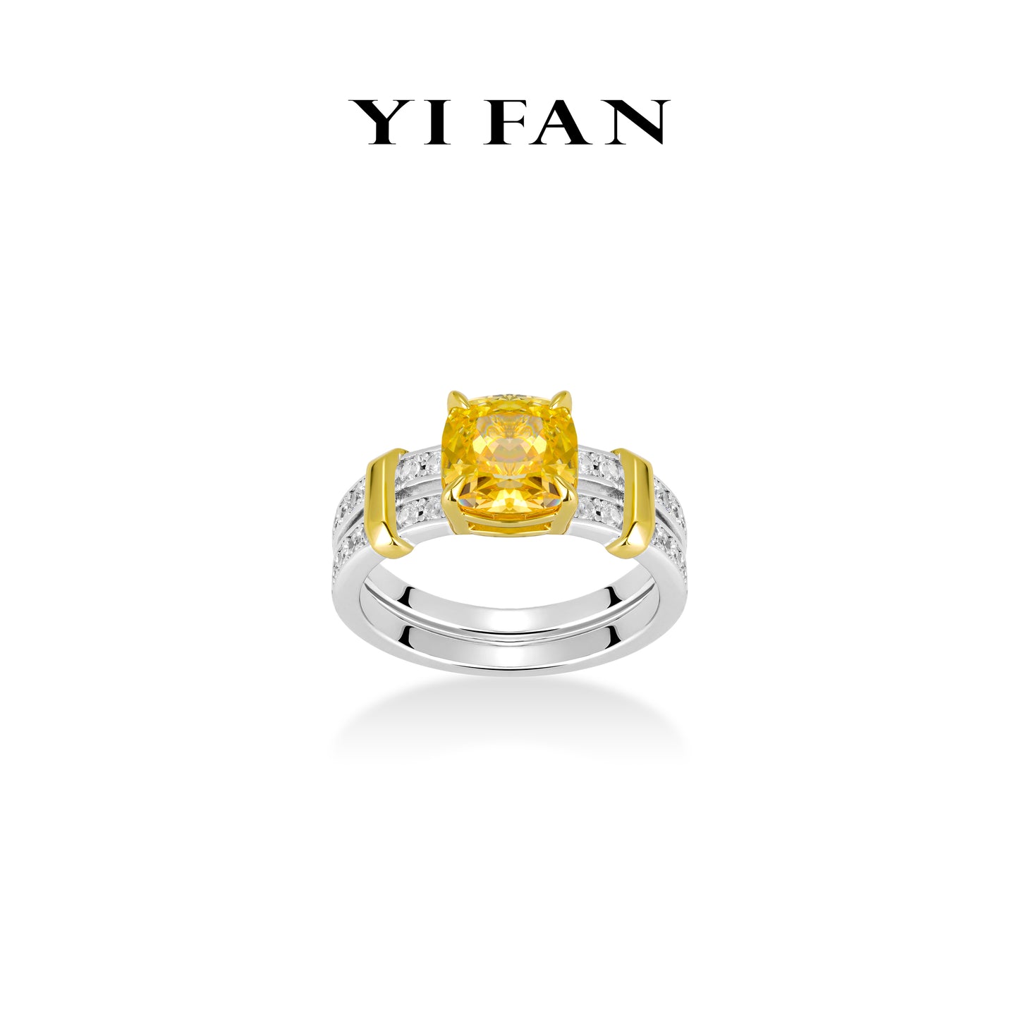 Yellow diamond Color collection: Glamorous "Icy Sunlit Dual - Tone Gold" exquisite Ring (Unisex)