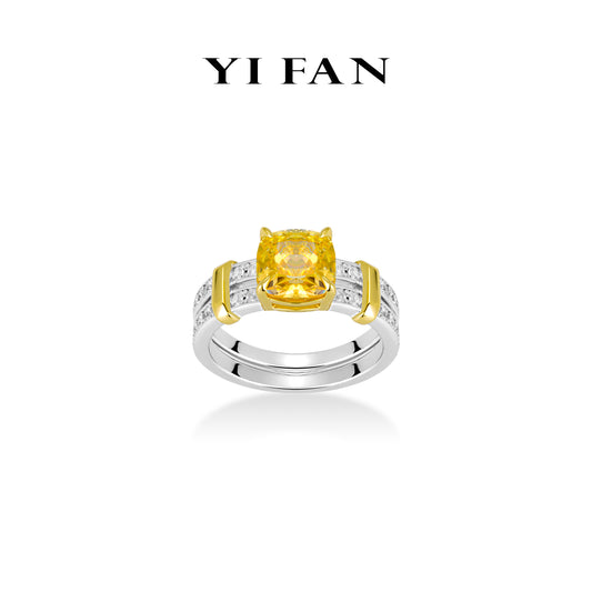 Yellow diamond Color collection: Glamorous "Icy Sunlit Dual - Tone Gold" exquisite Ring (Unisex)