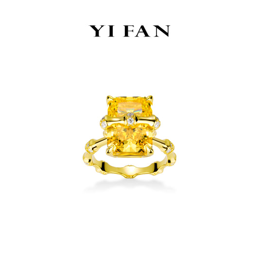 Yellow diamond Color collection: Glamorous "Sunlit Gold Opulent Bamboo Section" unique Ring (12 carat)