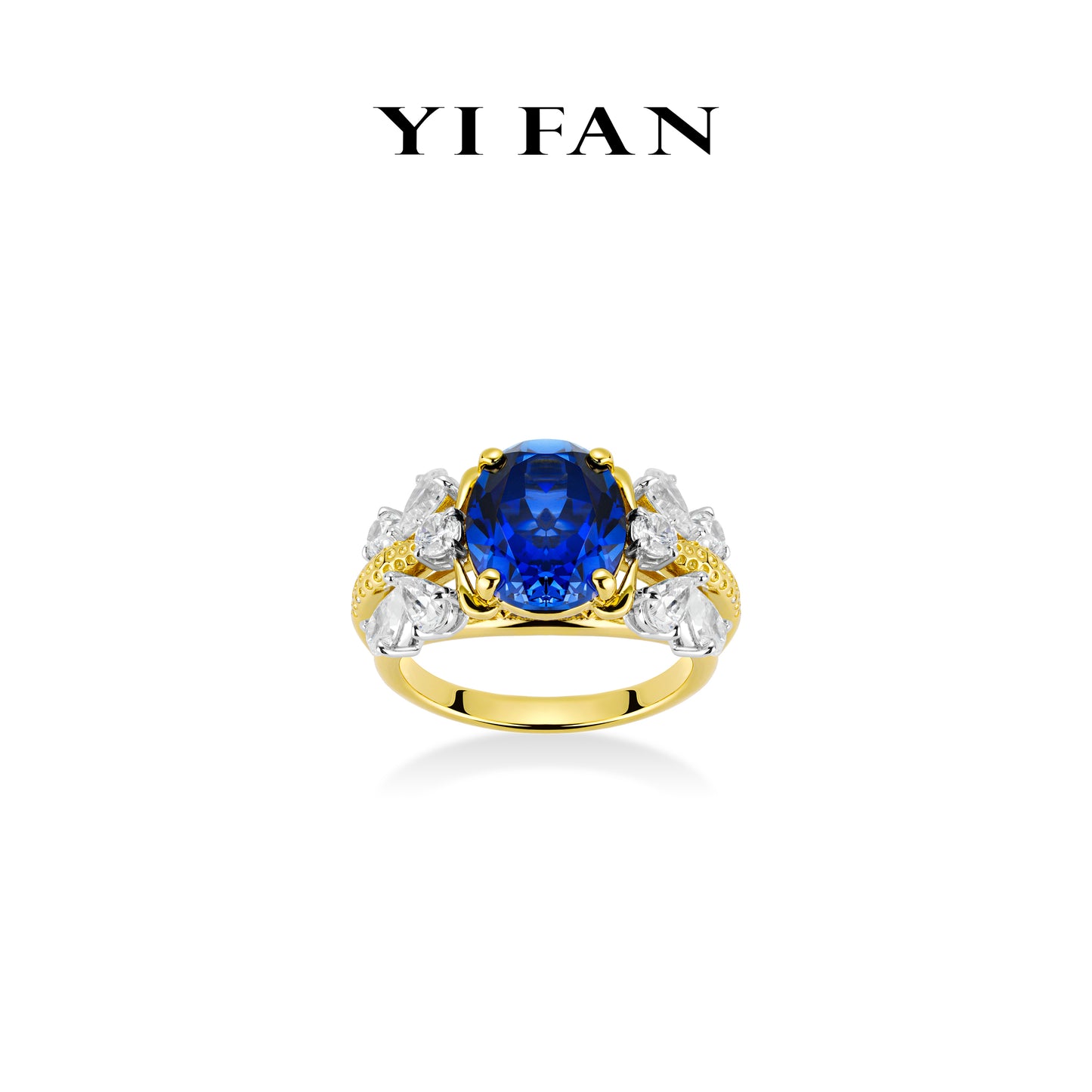 Sapphire color collection: Luxury "Azure Crown Majesty" exquisite Wide Golden band Ring