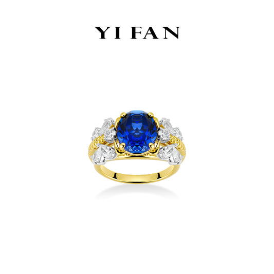 Sapphire color collection: Luxury "Azure Crown Majesty" exquisite Wide Golden band Ring
