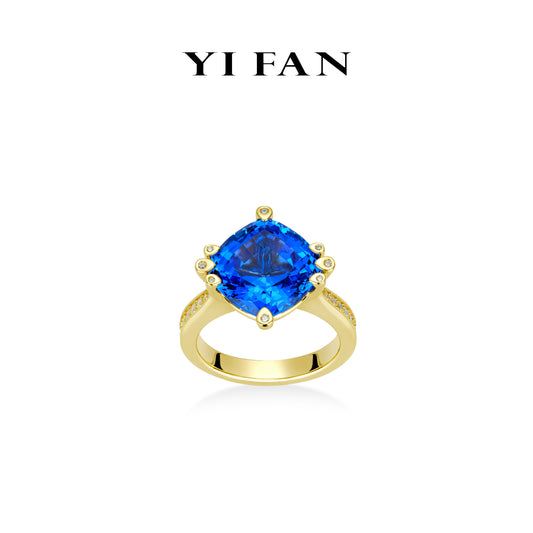 Lab Grown Spinel "Blue Goblin" collection: Luxury "Enchanting Supernova" exquisite Golden-arm Ring